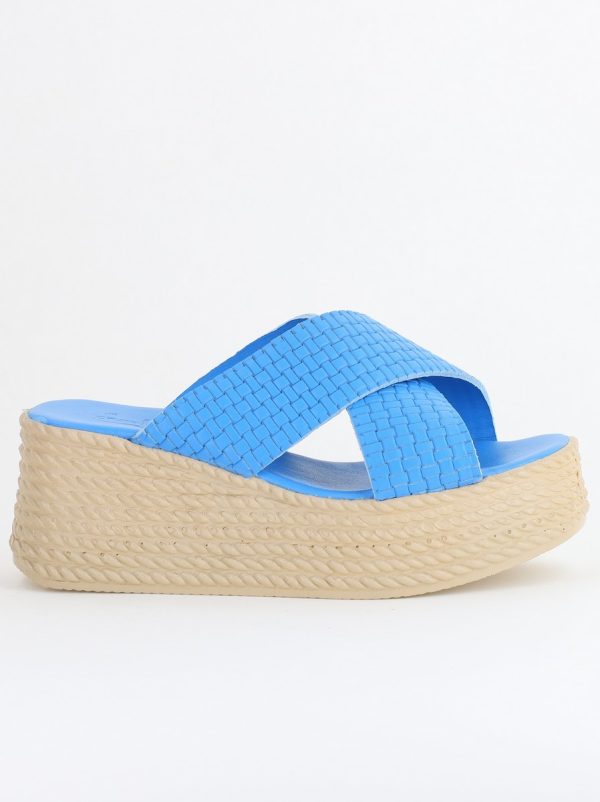 Papuci Damă cu Tapă Groasă din Piele Naturală culoare Albastru Nicoletta (BS30320TR2405568) 124