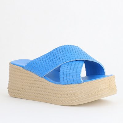Papuci Damă cu Tapă Groasă din Piele Naturală culoare Albastru Nicoletta (BS30320TR2405568)