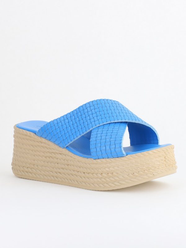 Incaltaminte Dama - Papuci Damă cu Tapă Groasă din Piele Naturală culoare Albastru Nicoletta (BS30320TR2405568)