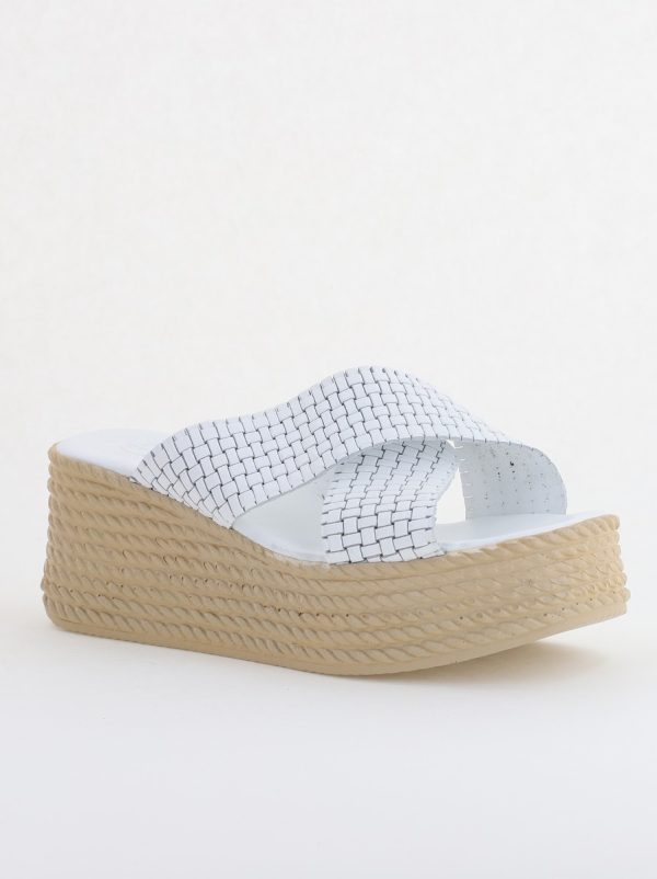 Incaltaminte Dama - Papuci Damă cu Tapă Groasă din Piele Naturală culoare Alb Nicoletta (BS30320TR2405575)