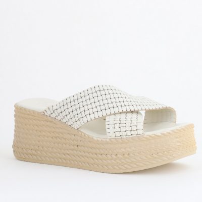 Papuci Damă cu Tapă Groasă din Piele Naturală culoare Bej Nicoletta (BS30320TR2405574)
