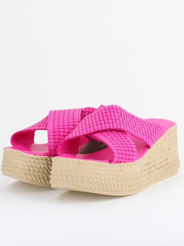 Papuci Damă cu Tapă Groasă din Piele Naturală culoare Fuchsia Nicoletta (BS30320TR2405572) 120