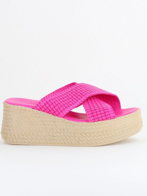 Papuci Damă cu Tapă Groasă din Piele Naturală culoare Fuchsia Nicoletta (BS30320TR2405572) 124