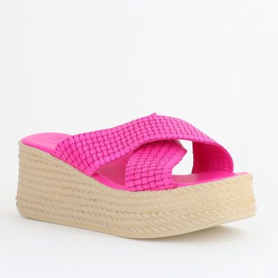 Papuci Damă cu Tapă Groasă din Piele Naturală culoare Fuchsia Nicoletta (BS30320TR2405572)