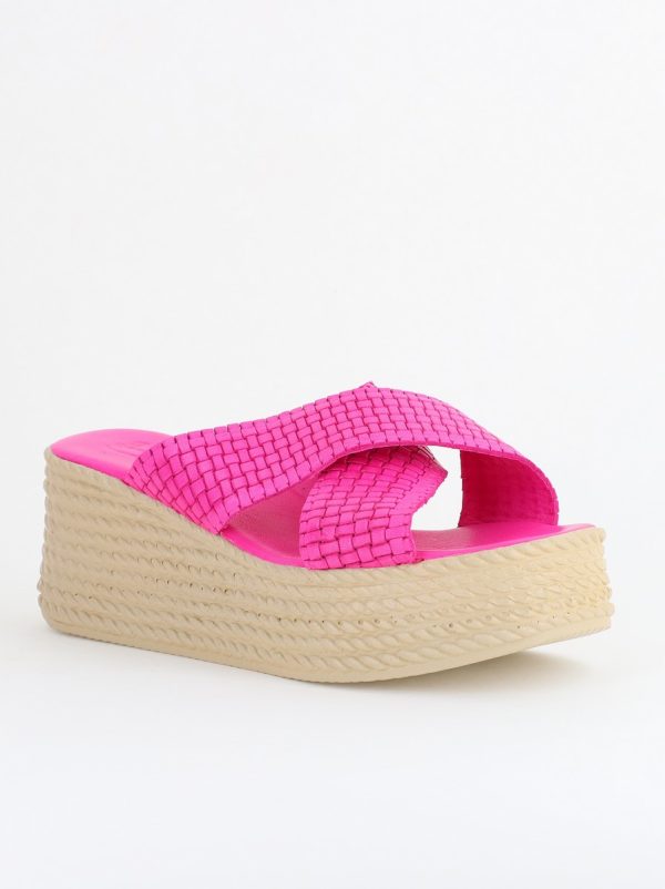 Incaltaminte Dama - Papuci Damă cu Tapă Groasă din Piele Naturală culoare Fuchsia Nicoletta (BS30320TR2405572)