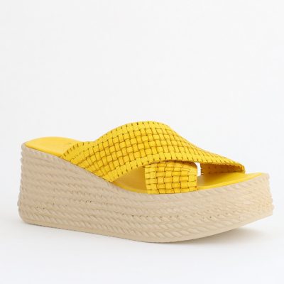 Papuci Damă cu Tapă Groasă din Piele Naturală culoare Galben Nicoletta (BS30320TR2405573)