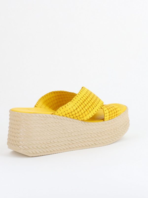 Papuci Damă cu Tapă Groasă din Piele Naturală culoare Galben Nicoletta (BS30320TR2405573) 126