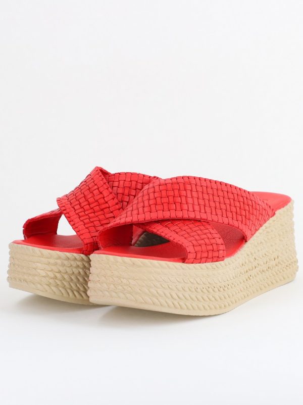 Papuci Damă cu Tapă Groasă din Piele Naturală culoare Roșu Nicoletta (BS30320TR2405571) 120