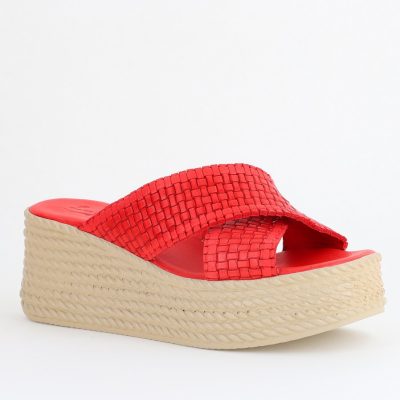 Papuci Damă cu Tapă Groasă din Piele Naturală culoare Roșu Nicoletta (BS30320TR2405571)