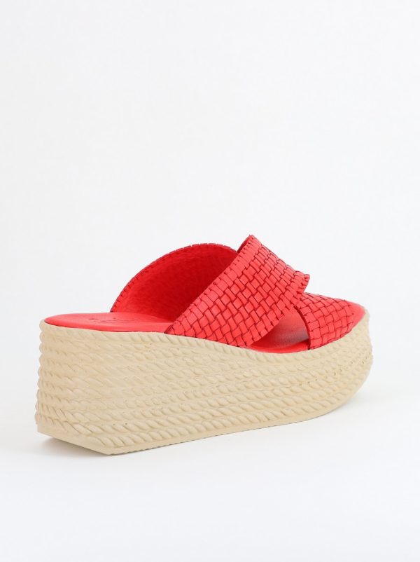 Papuci Damă cu Tapă Groasă din Piele Naturală culoare Roșu Nicoletta (BS30320TR2405571) 126