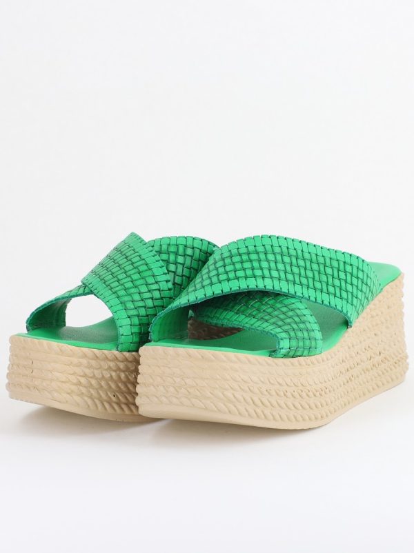 Papuci Damă cu Tapă Groasă din Piele Naturală culoare Verde Nicoletta (BS30320TR2405569) 120