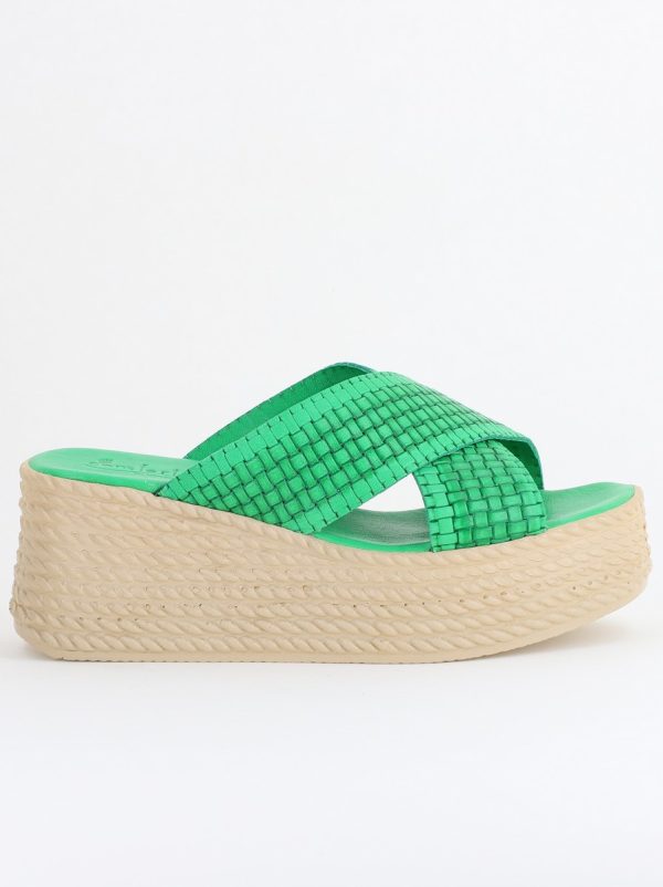 Papuci Damă cu Tapă Groasă din Piele Naturală culoare Verde Nicoletta (BS30320TR2405569) 124