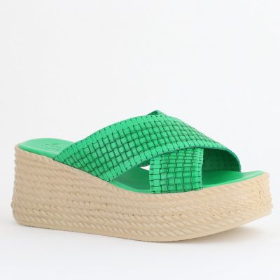Papuci Damă cu Tapă Groasă din Piele Naturală culoare Verde Nicoletta (BS30320TR2405569)