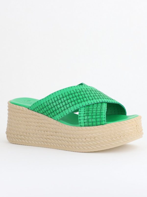 Incaltaminte Dama - Papuci Damă cu Tapă Groasă din Piele Naturală culoare Verde Nicoletta (BS30320TR2405569)