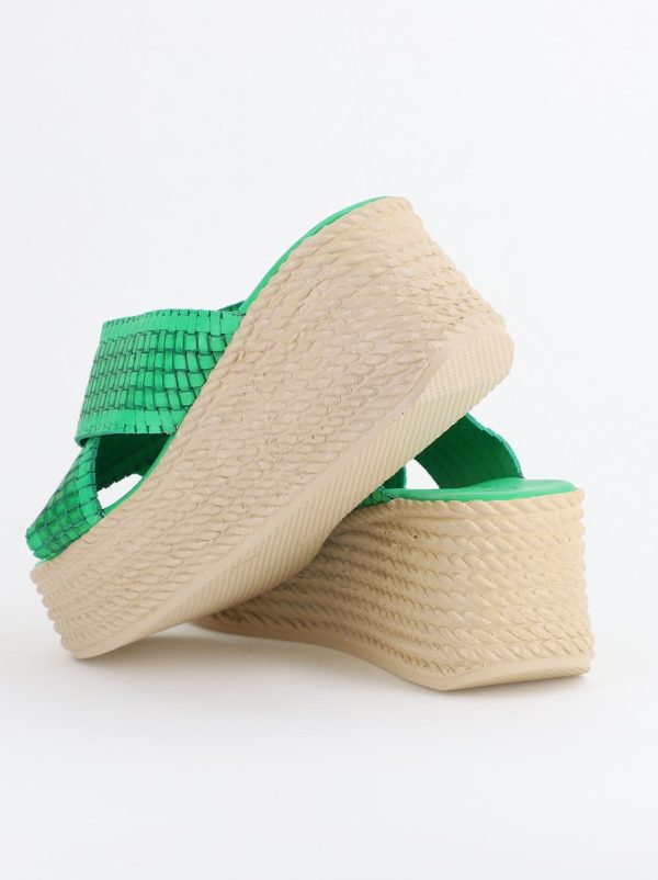 Papuci Damă cu Tapă Groasă din Piele Naturală culoare Verde Nicoletta (BS30320TR2405569) 122