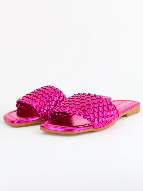 Papuci Dama Piele Ecologica Fuchsia metalic cu model împletit 120