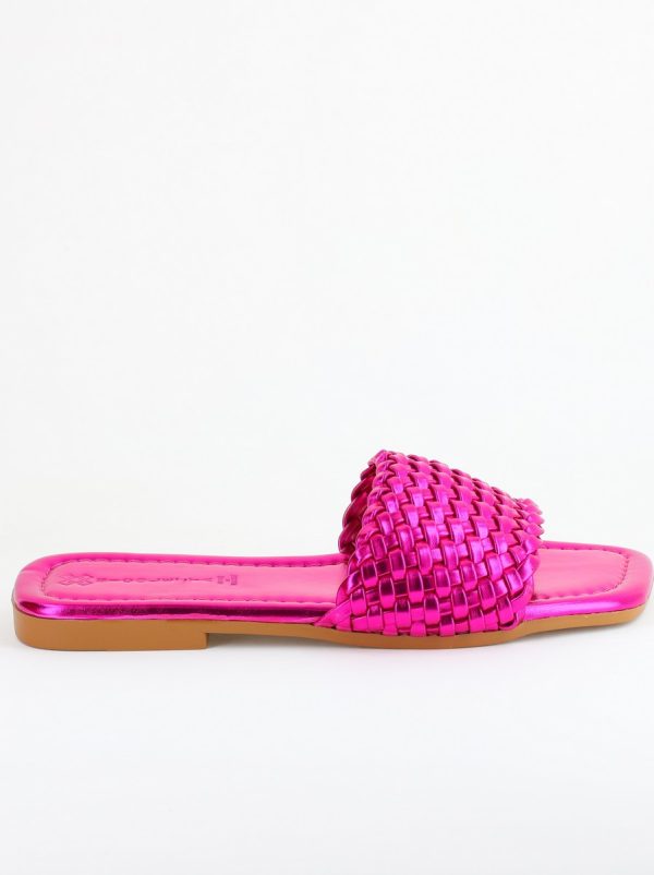 Papuci Dama Piele Ecologica Fuchsia metalic cu model împletit 122