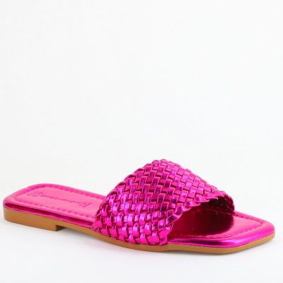 Papuci Dama Piele Ecologica Fuchsia metalic cu model împletit