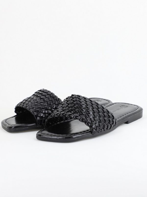 Papuci Dama Piele Ecologica Negru metalic cu model împletit 120