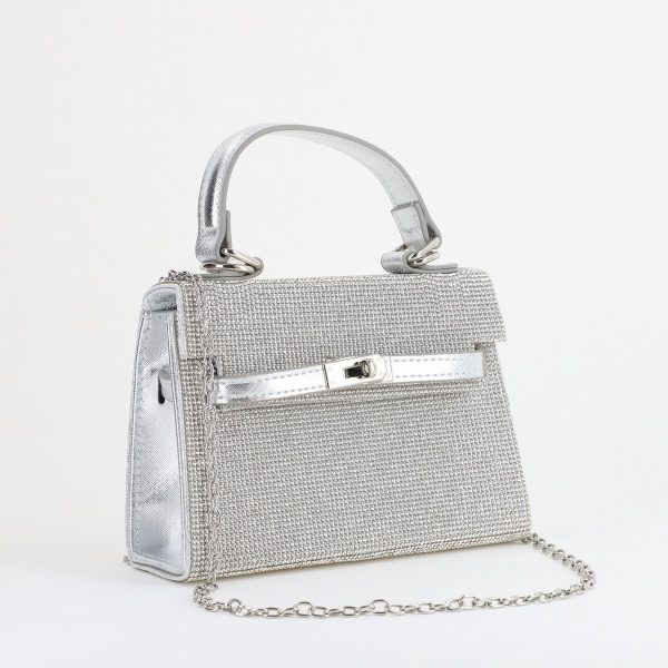Geanta Clutch Dama - Poșetă de evenimente de umăr cu cristale Argintiu (BS801MD2406027)