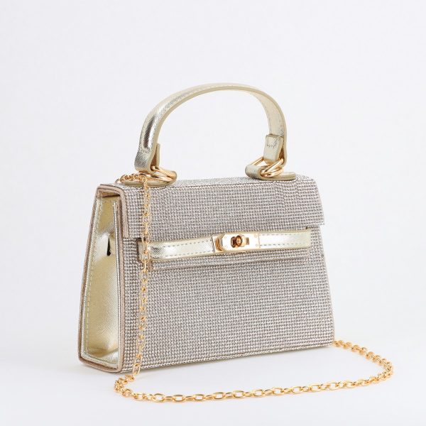 Geanta Clutch Dama - Poșetă de evenimente de umăr cu cristale Auriu (BS801MD2406028)