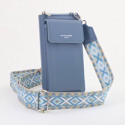 Poșetă telefon cu portofel damă din piele ecologică Albastră David Jones BS7070CM2404924