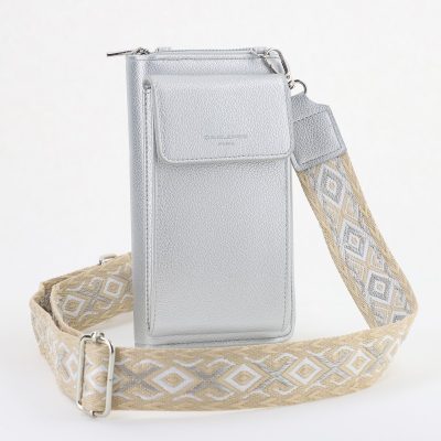 Poșetă telefon cu portofel damă din piele ecologică Argintiu David Jones BS7070CM2404926