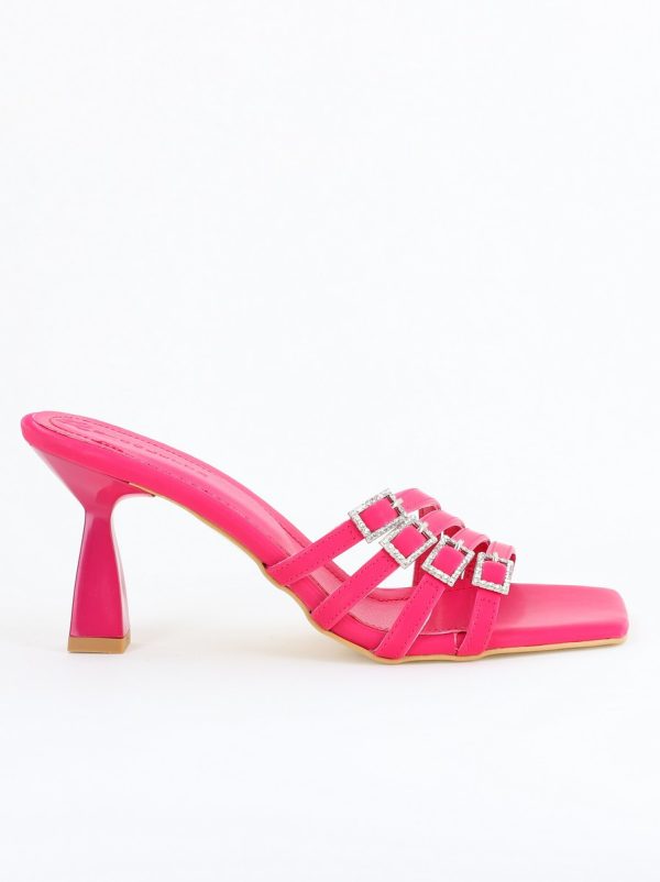 Saboți cu toc pentru femei din piele ecologica Fuchsia (BS322TR2405521) 122