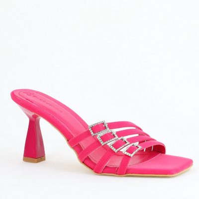 Saboți cu toc pentru femei din piele ecologica Fuchsia (BS322TR2405521)