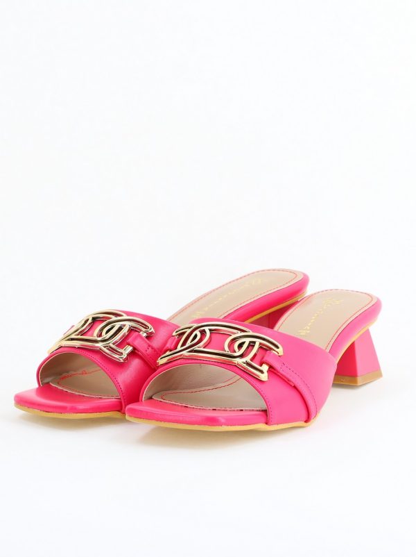 Saboți Damă Fuchsia Piele Ecologică cu Toc Jos 120