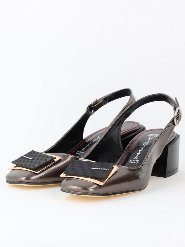 Pantofi damă cu Toc Platinum Eleganti Decupați cu Pietricele Piele Ecologica 122