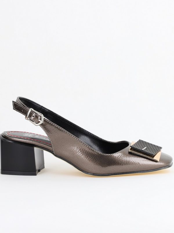 Pantofi damă cu Toc Platinum Eleganti Decupați cu Pietricele Piele Ecologica 124