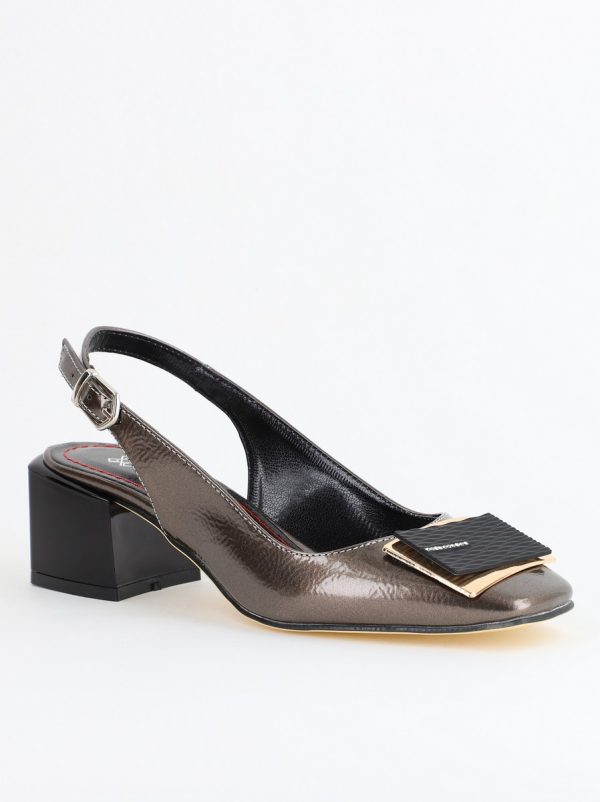 Pantofi decupați cu toc jos - Pantofi damă cu Toc Platinum Eleganti Decupați cu Pietricele Piele Ecologica