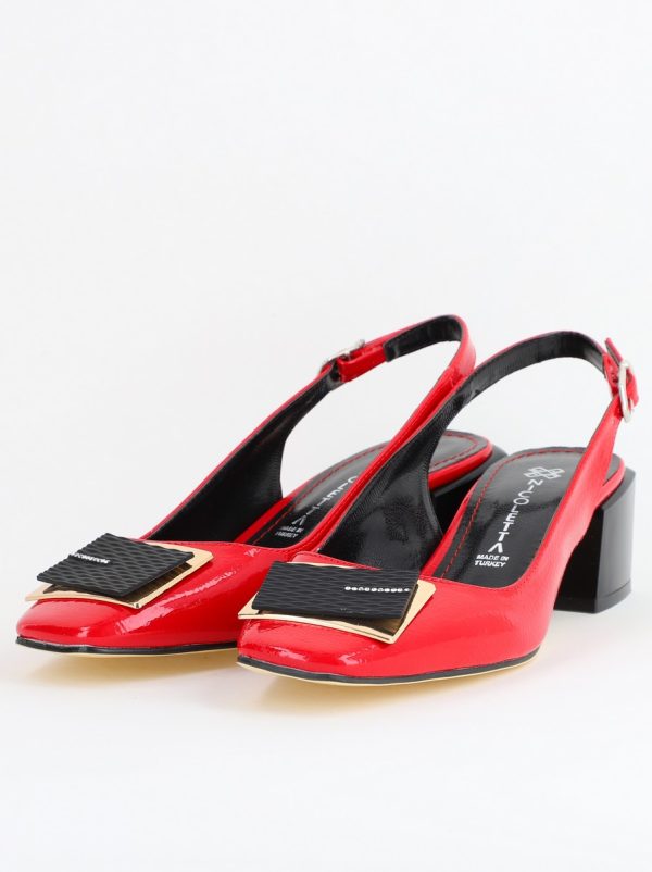 Pantofi damă cu Toc Roșii Eleganti Decupați cu Pietricele Piele Ecologica 122