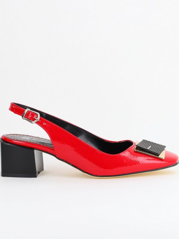 Pantofi damă cu Toc Roșii Eleganti Decupați cu Pietricele Piele Ecologica 125