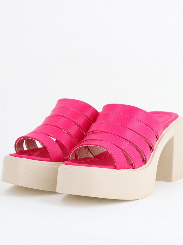 Saboți Damă Toc Gros Piele Ecologică Fuchsia (BS804SN2405652) 120