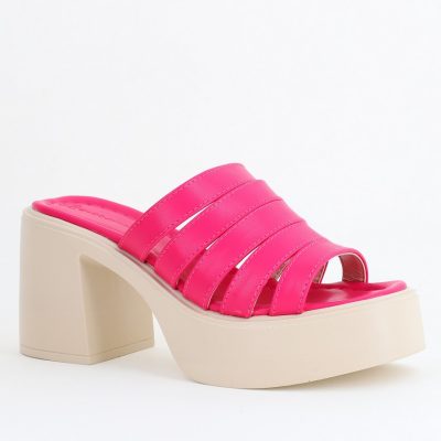 Saboți Damă Toc Gros Piele Ecologică Fuchsia (BS804SN2405652)