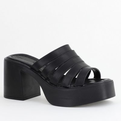 Saboți Damă Toc Gros Piele Ecologică Negru (BS804SN2405654)