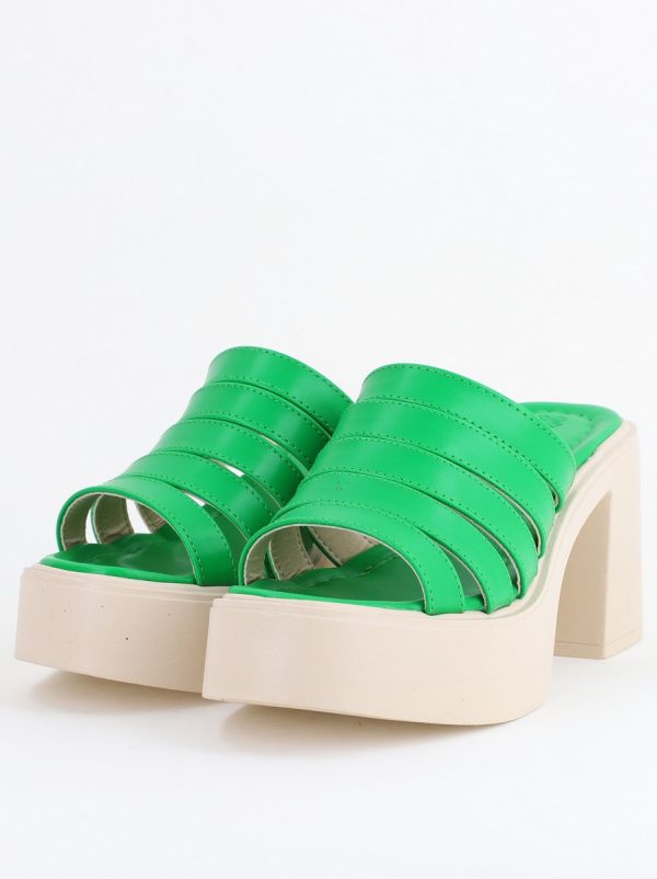 Saboți Damă Toc Gros Piele Ecologică Verde (BS804SN2405653) 120