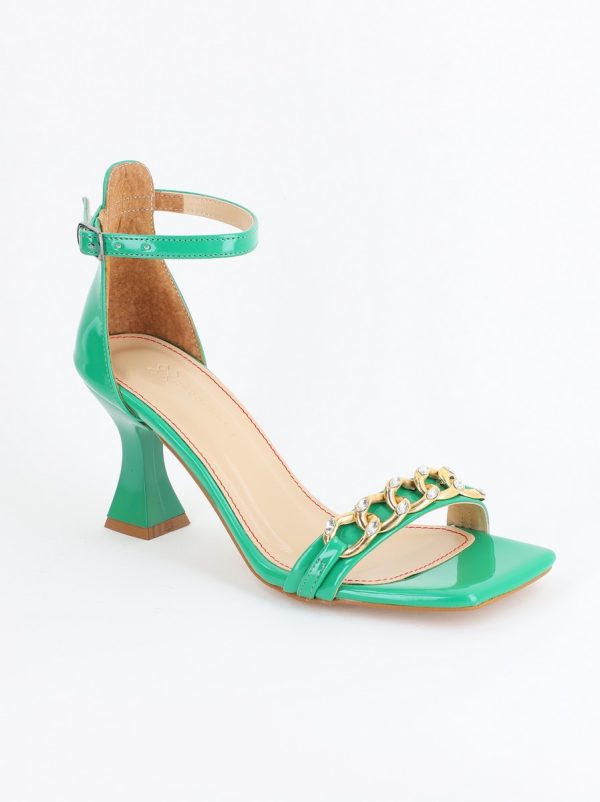 Incaltaminte Dama - Sandale cu Toc subtire varf drept din piele ecologică Verde (BS768SN2405519)