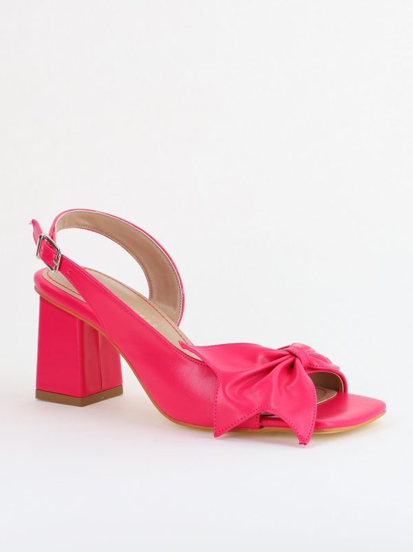 Incaltaminte Dama - Sandale damă Casual cu Toc cu Fundiță din Piele Ecologica culoare Fuchsia - BS070TR2405545
