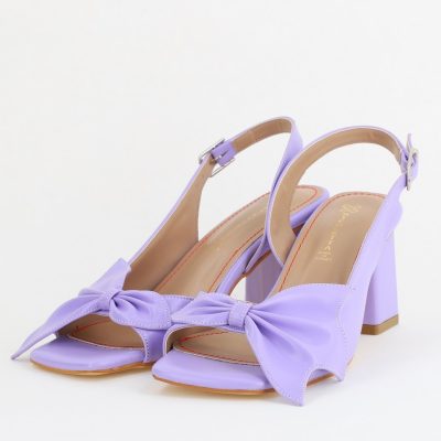 Sandale damă Casual cu Toc cu Fundiță din Piele Ecologica culoare Violet - BS070TR2405546