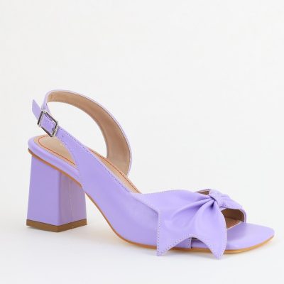 Sandale damă Casual cu Toc cu Fundiță din Piele Ecologica culoare Violet - BS070TR2405546