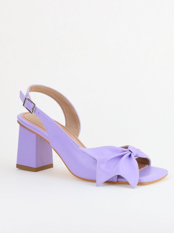 Incaltaminte Dama - Sandale damă Casual cu Toc cu Fundiță din Piele Ecologica culoare Violet - BS070TR2405546