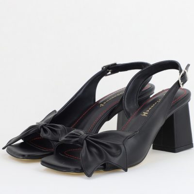 Sandale damă Casual cu Toc cu Fundiță din Piele Ecologica culoare Negru - BS070TR2405543