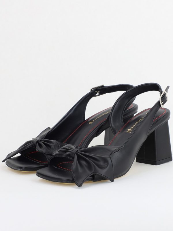 Sandale damă Casual cu Toc cu Fundiță din Piele Ecologica culoare Negru - BS070TR2405543 119