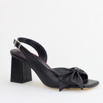 Sandale damă Casual cu Toc cu Fundiță din Piele Ecologica culoare Negru - BS070TR2405543