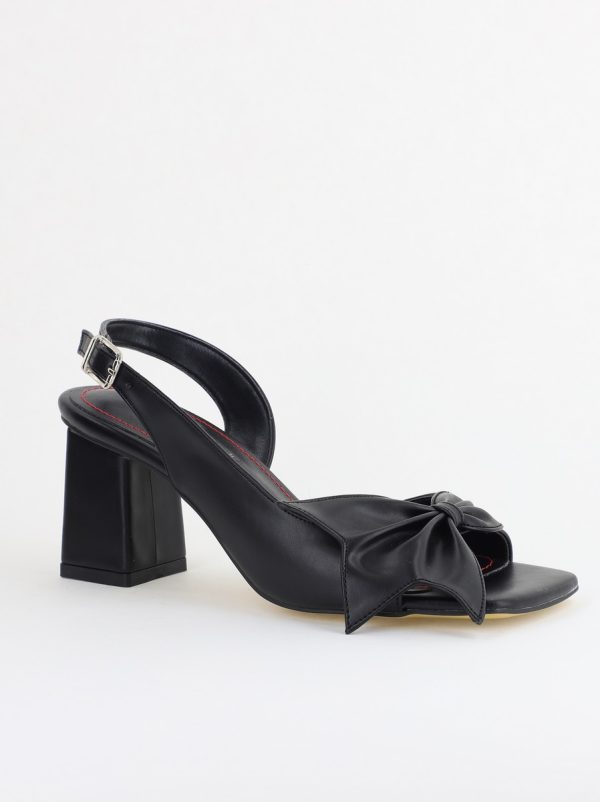 Incaltaminte Dama - Sandale damă Casual cu Toc cu Fundiță din Piele Ecologica culoare Negru - BS070TR2405543