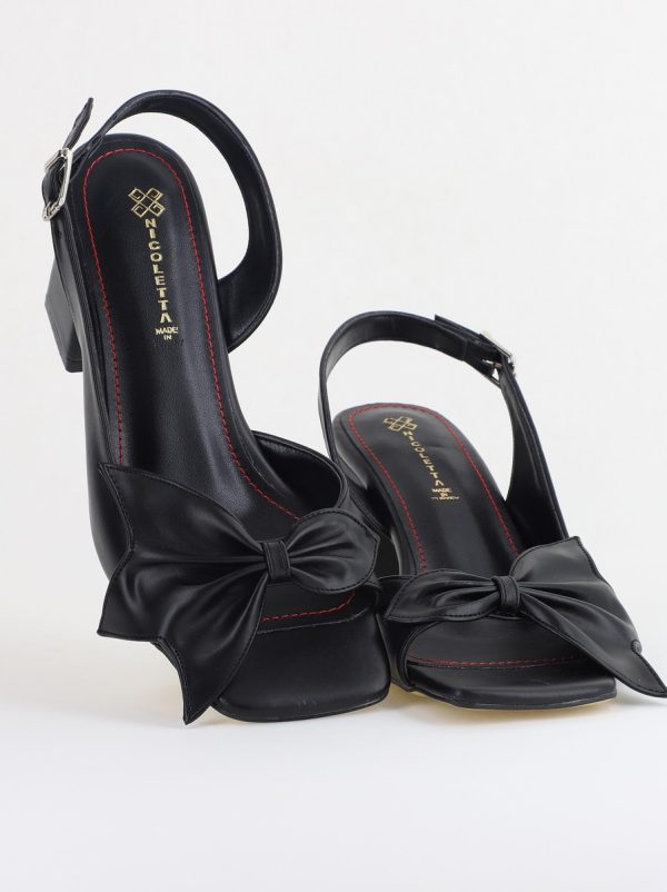 Sandale damă Casual cu Toc cu Fundiță din Piele Ecologica culoare Negru - BS070TR2405543 124