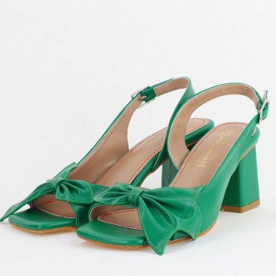 Sandale damă Casual cu Toc cu Fundiță din Piele Ecologica culoare Verde - BS070TR2405544